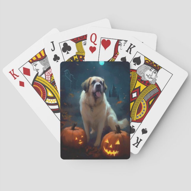 Baraja De Cartas Halloween Saint Bernard con calabazas aterradoras (Reverso)