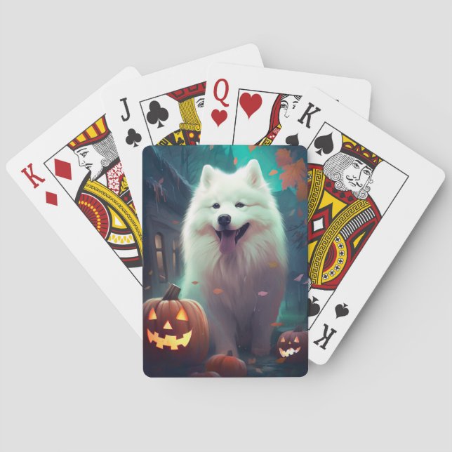 Baraja De Cartas Halloween Samoyado Con Calabazas Asustadas (Reverso)