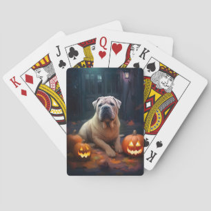 Baraja De Cartas Halloween Shar Pei con calabazas aterradoras