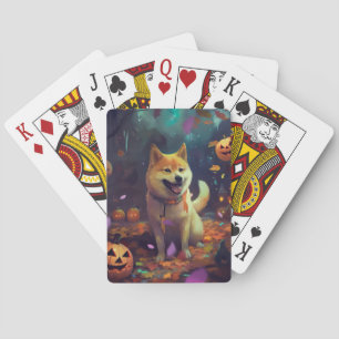 Baraja De Cartas Halloween Shiba Inu con calabazas aterradoras
