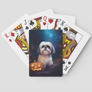 Baraja De Cartas Halloween Shih Tzu con calabazas aterradoras
