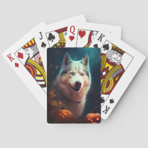 Baraja De Cartas Halloween Siberian Husky Con Calabazas Asustadas