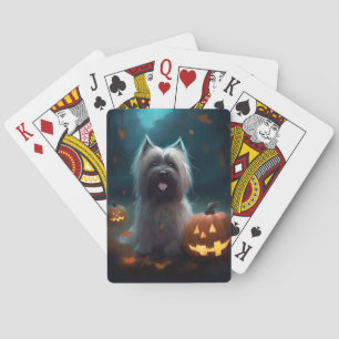 Baraja De Cartas Halloween Skye Terrier con calabazas aterradoras