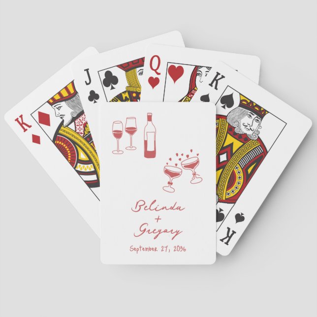 Baraja De Cartas Hand Drawn Maroon Illustrations Doodles Wedding (Reverso)