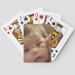 Baraja De Cartas Happy 1st birthday name photo date stylish calligr
