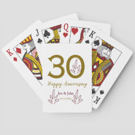 Baraja De Cartas Happy 30th anniversary name date golden red leaf