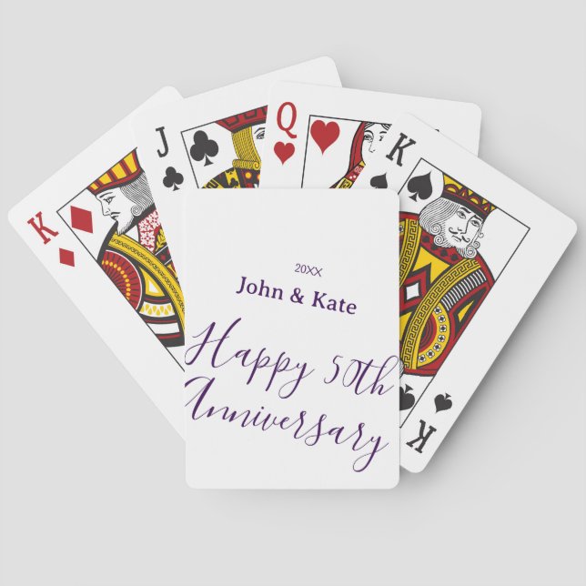 Baraja De Cartas Happy 50th anniversary purple name year simple  (Reverso)