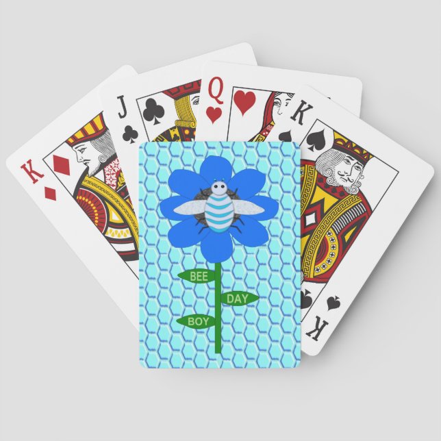 Baraja De Cartas Happy Bee Day Boy Blue Birthday Bumblebee (Reverso)