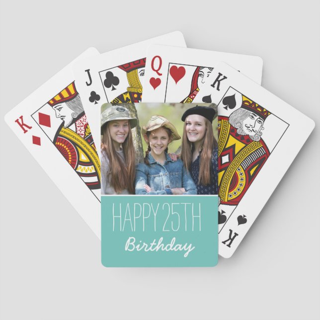 Baraja De Cartas Happy Birthday Custom Year And Photo Teal (Reverso)