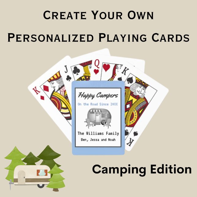 Baraja De Cartas Happy Campers Family Name Retro Poker Cards (You can change the font styles/colors/text.)