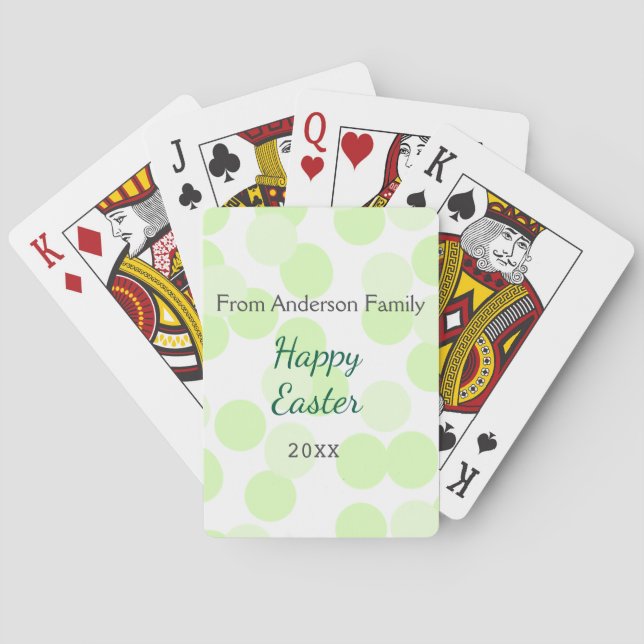 Baraja De Cartas Happy Easter gray green polka dots family name (Reverso)