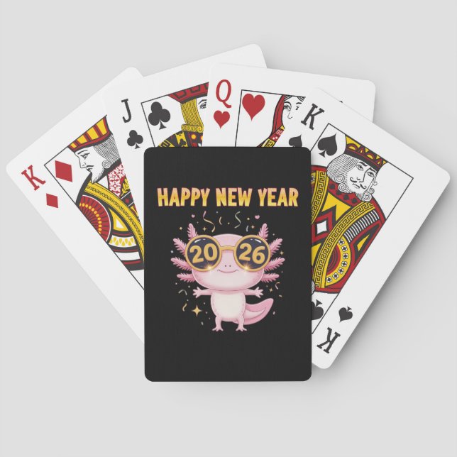 Baraja De Cartas Happy New Year 2026 Axolotl  Cute Party (Reverso)