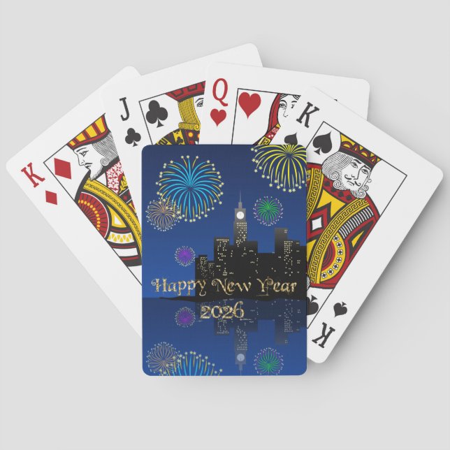 Baraja De Cartas Happy New Year’s Eve Midnight Fireworks City Light (Reverso)