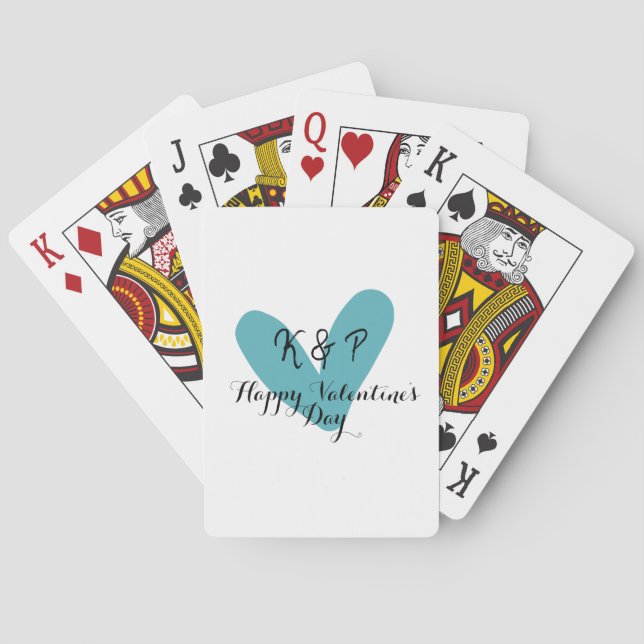 Baraja De Cartas Happy Valentine's day turquoise heart name letter  (Reverso)