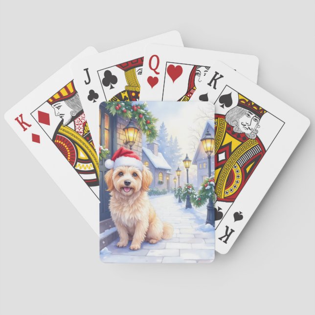 Baraja De Cartas Havanese Snowy Village Walk Santa Hat Christmas (Reverso)
