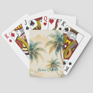 Baraja De Cartas Hawái Palmas Caligrafía Simple Nombre Profesional