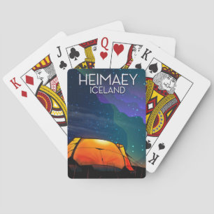Baraja De Cartas Heimaey, tierra, poster de vacaciones de camping.