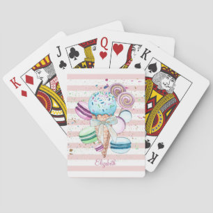 Baraja De Cartas Helado de acuarela,Macarrones,Rayas rosadas