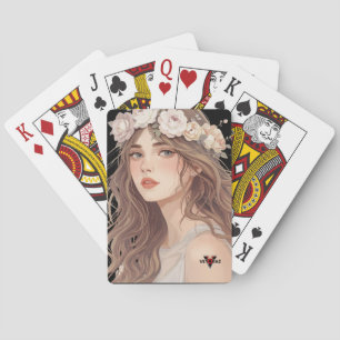 Baraja De Cartas Hermosa Chica Anime Floral – Estética Suave Pastel