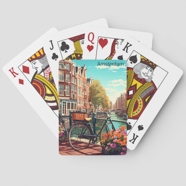 Baraja De Cartas Hermosa ciudad del Canal de Amsterdam Países Bajos (Reverso)