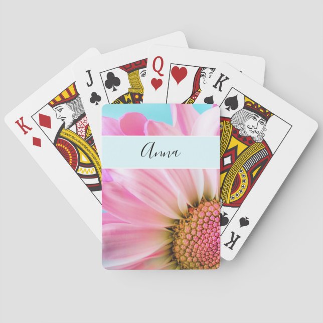 Baraja De Cartas Hermosa flor rosa cercana foto (Reverso)