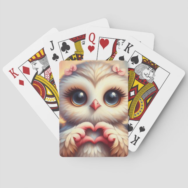 Baraja De Cartas Hermosa Lechuza Corazón de Amor (Reverso)