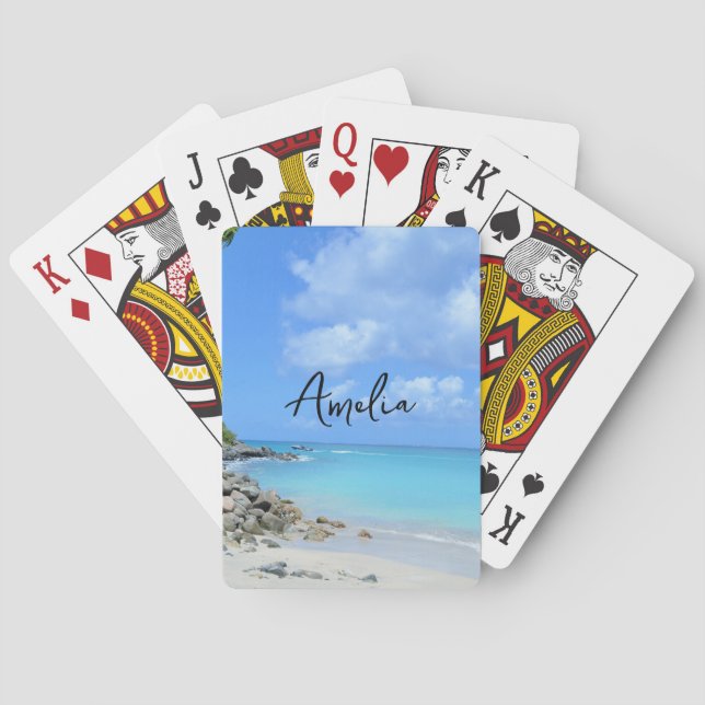 Baraja De Cartas Hermosa playa tropical turquesa (Reverso)