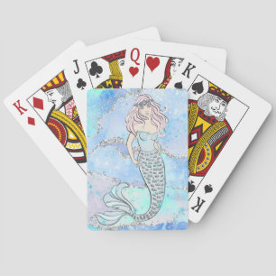Baraja De Cartas Hermosa sirena del océano Azul Purpurina Verde azu