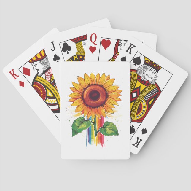 Baraja De Cartas hermosa y elegante huella con girasol (Reverso)