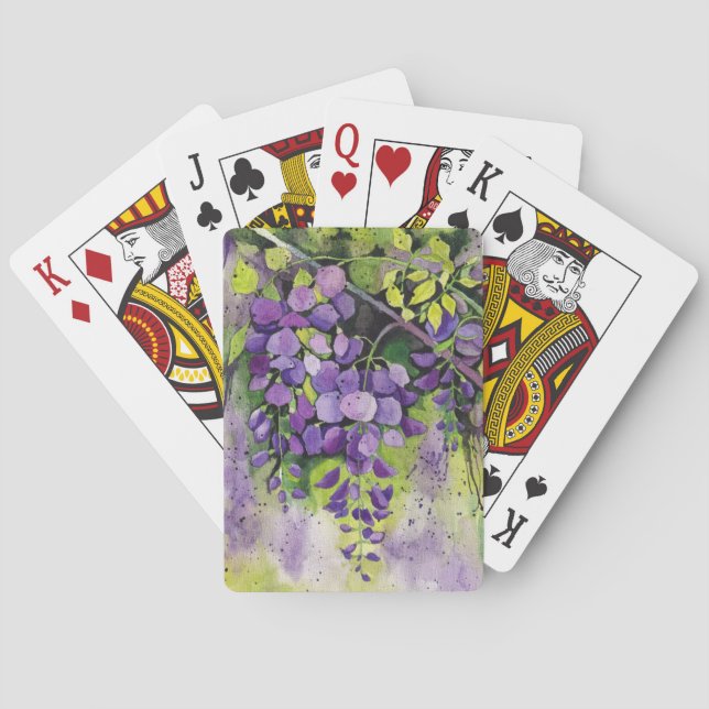 Baraja De Cartas Hermosas Flores De Wisteria En Acuarela (Reverso)