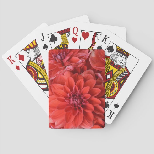 Baraja De Cartas Hermosas flores rojas de dahlia (Reverso)