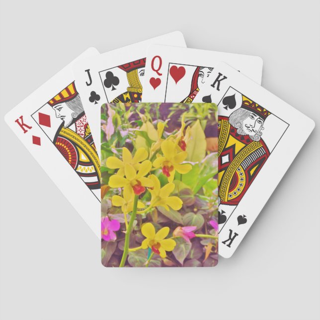 Baraja De Cartas Hermosas orquídeas amarillas de otoño (Reverso)