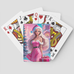 Baraja De Cartas Hermoso Chica de Navidades rosados 01