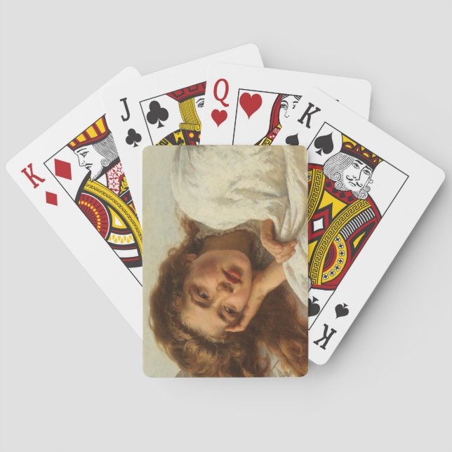 Baraja De Cartas Hermoso Chica en cama con pelo rojo (Reverso)