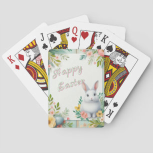 Baraja De Cartas Hermoso conejito de Pascua con flores