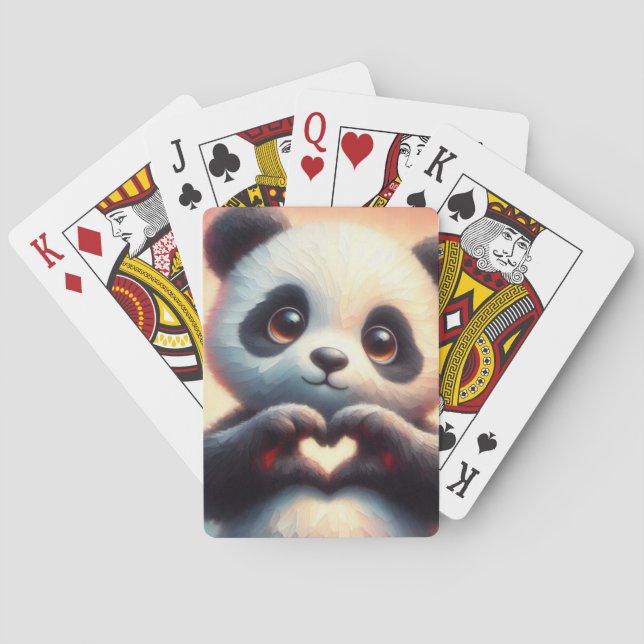 Baraja De Cartas Hermoso corazón de amor Panda (Reverso)
