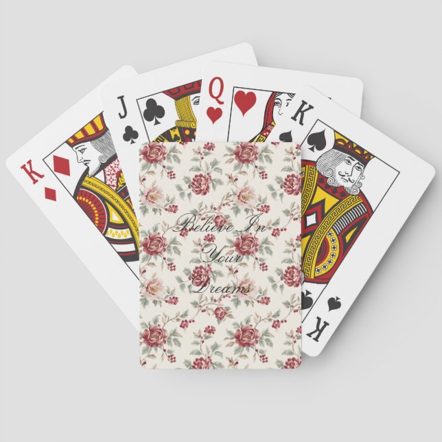 Baraja De Cartas Hermoso floral rojo crema chic (Reverso)