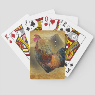 Baraja De Cartas Hermoso gallo y rústico gallinero