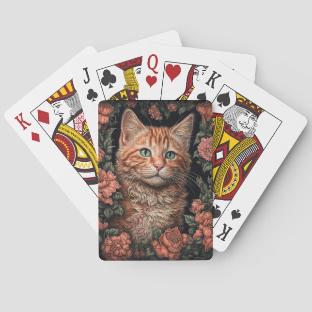 Baraja De Cartas Hermoso Ginger Kitten y Flores (Reverso)