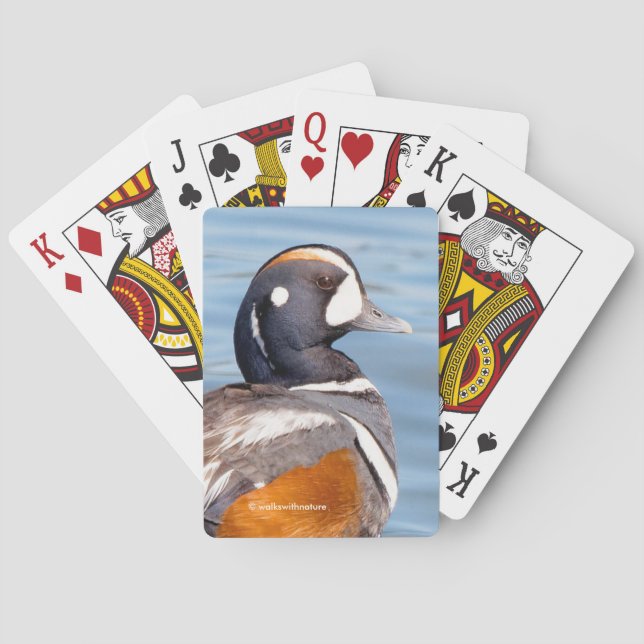Baraja De Cartas Hermoso pato Harlequin en la roca (Reverso)