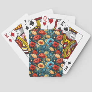 Baraja De Cartas Hermoso patrón de flores amarillas, azules y rojas