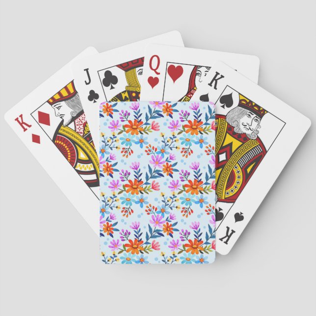 Baraja De Cartas Hermoso patrón de flores y hojas  (Reverso)