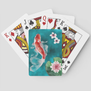 Baraja De Cartas Hermoso pescado japonés de Koi y cerezo en flor Ja