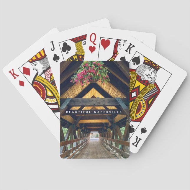 Baraja De Cartas Hermoso puente cubierto de Naperville con flores (Reverso)