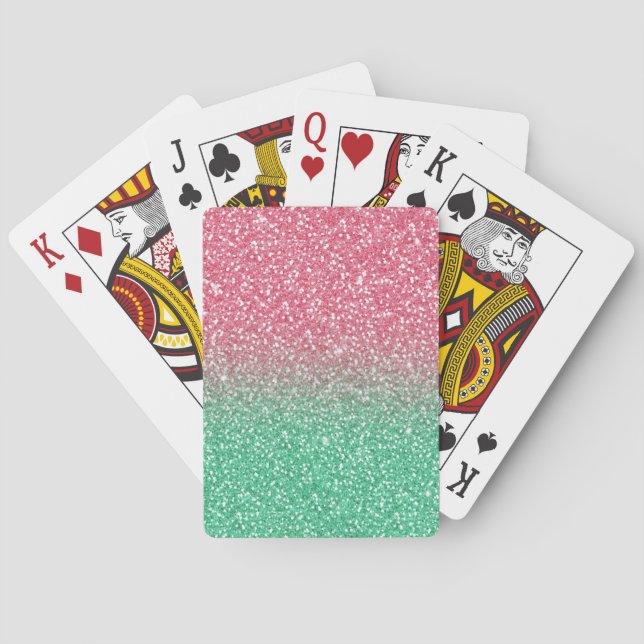 Baraja De Cartas Hermoso purpurina de imitación verde trendypink (Reverso)