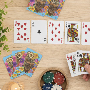 Baraja De Cartas Hermoso ramo de flores coloridas de búho marrón