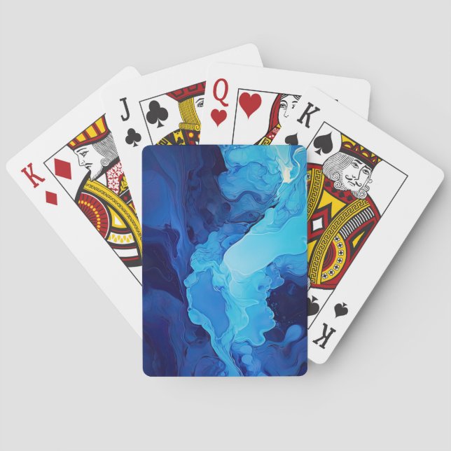 Baraja De Cartas Hermoso Resumen Arte Fluido Artístico Azul Moderno (Reverso)
