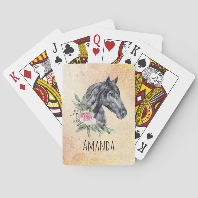 Baraja De Cartas Hermoso retrato de cabeza de caballo negro (Reverso)