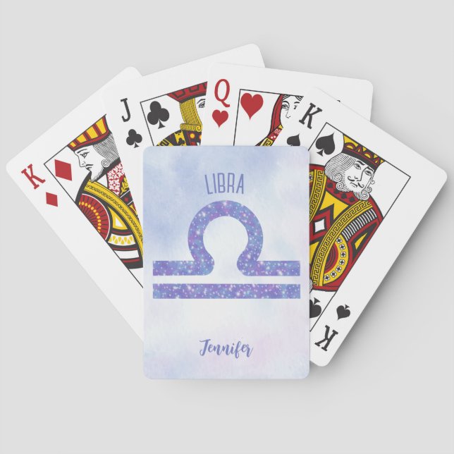Baraja De Cartas Hermoso Rótulo de Astrología Libra Personalizado P (Reverso)