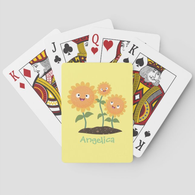 Baraja De Cartas Hermosos girasoles alegres sonrientes ilustracion  (Reverso)